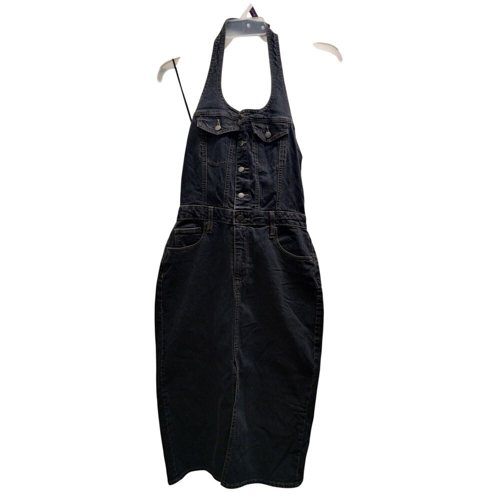 Universal Thread NWT Women's Size 6 Black Slit Front Halter Neck Denim Dress